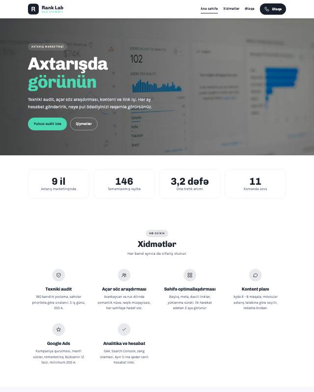 SEO agentliyi · Modern veb sayt şablonunun ekran görüntüsü