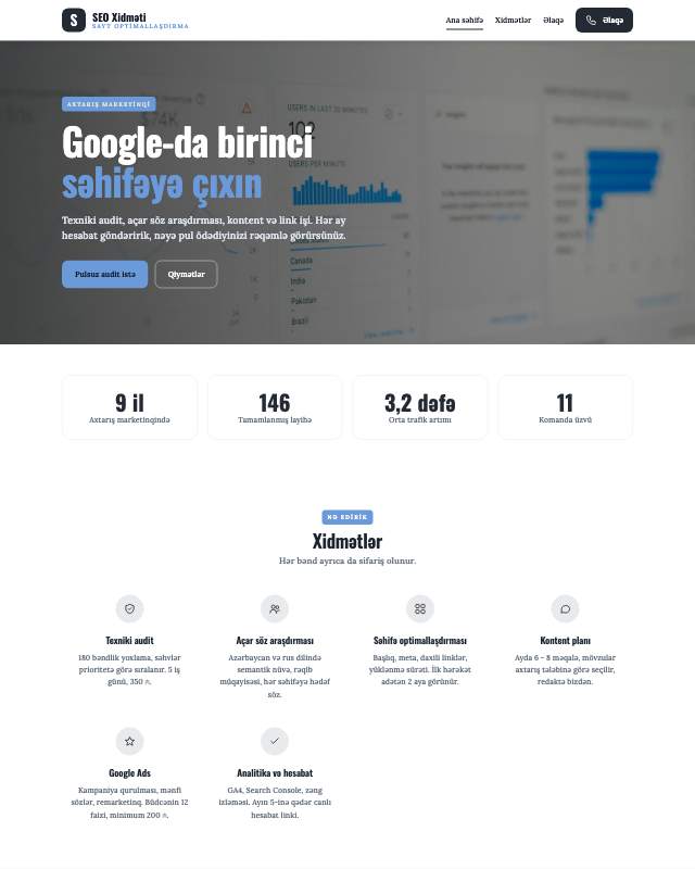 SEO agentliyi · Sadə veb sayt şablonunun ekran görüntüsü