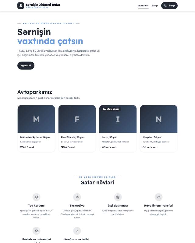 Sərnişin daşıma · Sadə sayt dizaynının ekran görüntüsü