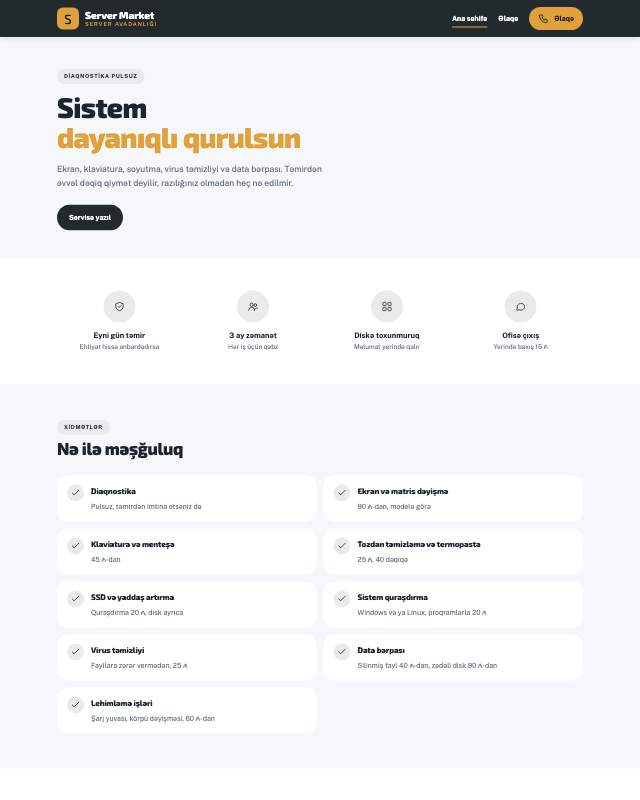Server satışı sayt dizaynının ekran görüntüsü