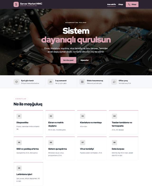 Server satışı üçün veb sayt şablonu «Jurnal»: ekran görüntüsü