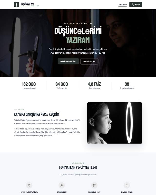 Şəxsi bloq · Sakit sayt dizaynının ekran görüntüsü