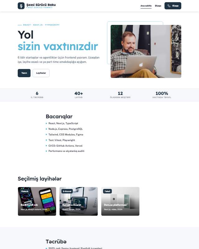 Şəxsi sürücü · Təmiz sayt dizaynının ekran görüntüsü