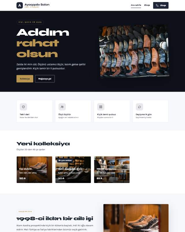 Ayaqqabı mağazası · Klassik veb sayt şablonunun ekran görüntüsü