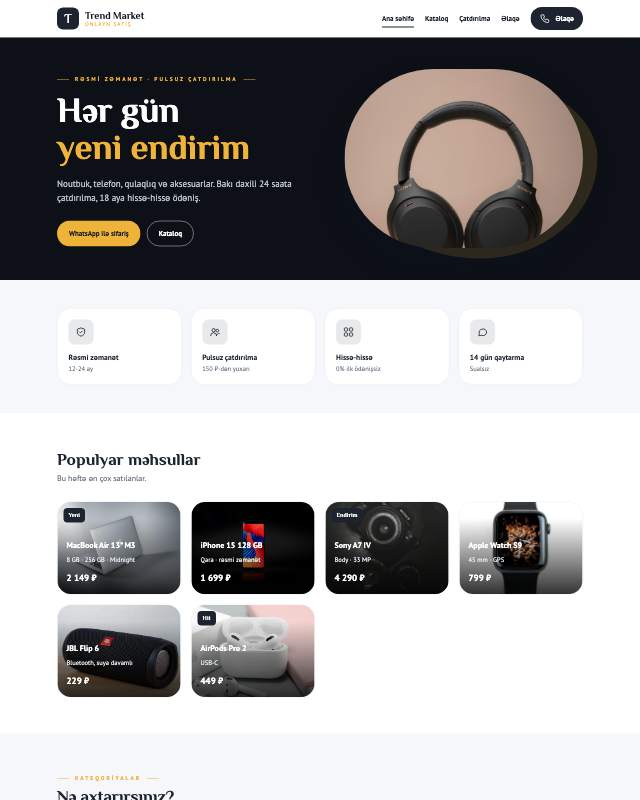 E-ticarət · Canlı veb sayt şablonunun ekran görüntüsü