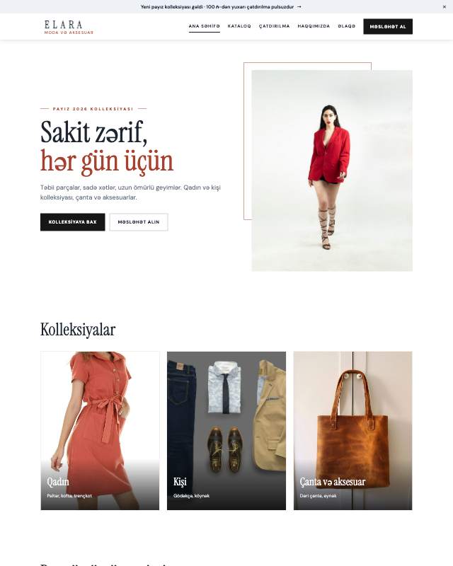Moda butiki sayt dizaynının ekran görüntüsü