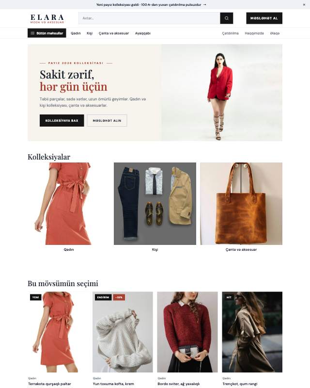 Moda butiki sayt dizaynının ekran görüntüsü