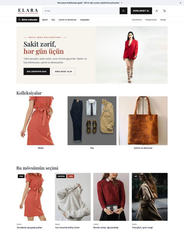 Moda butiki sayt dizaynının ekran görüntüsü