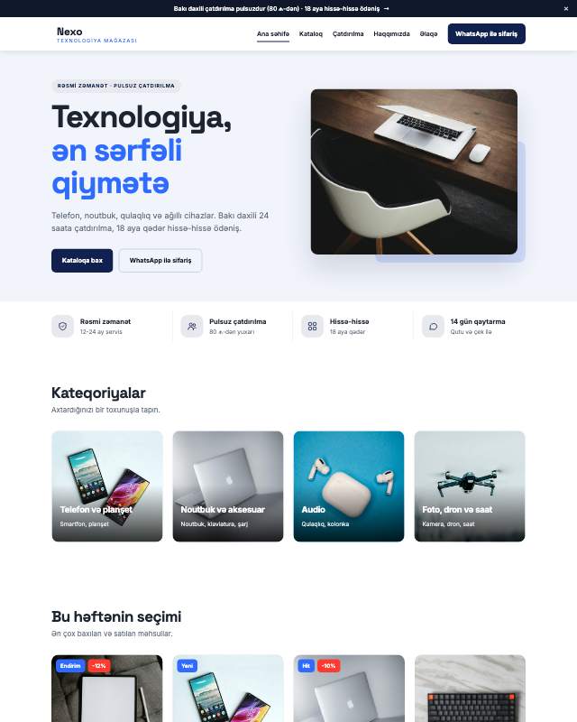 Texno mağaza sayt dizaynının ekran görüntüsü