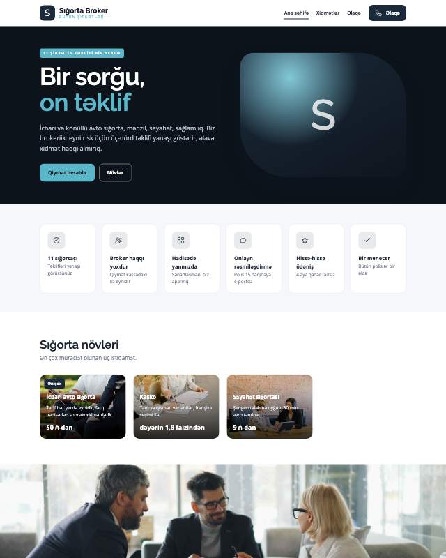 Sığorta brokeri veb sayt şablonunun ekran görüntüsü