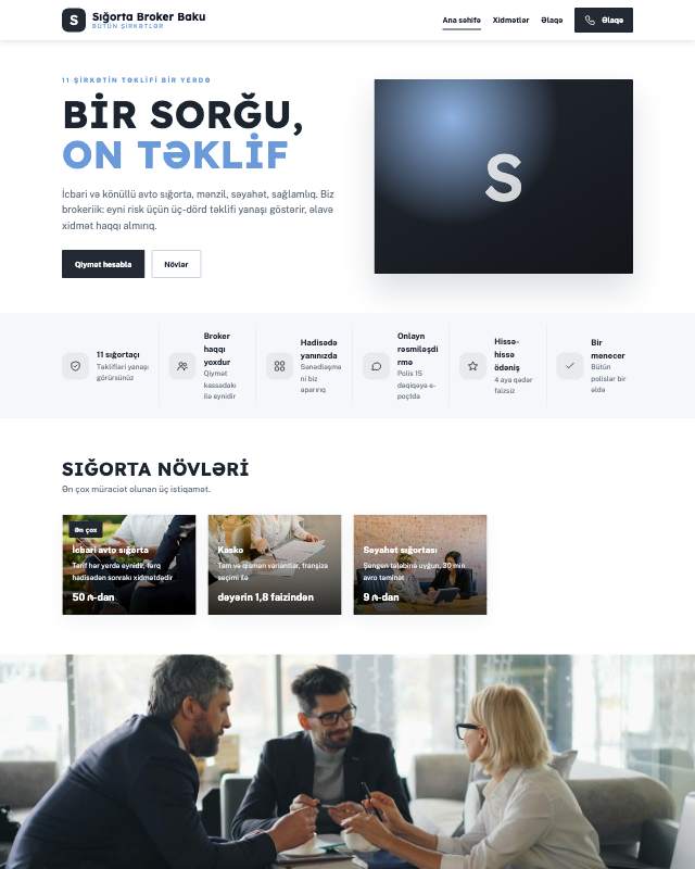 Sığorta brokeri · Sadə sayt dizaynının ekran görüntüsü