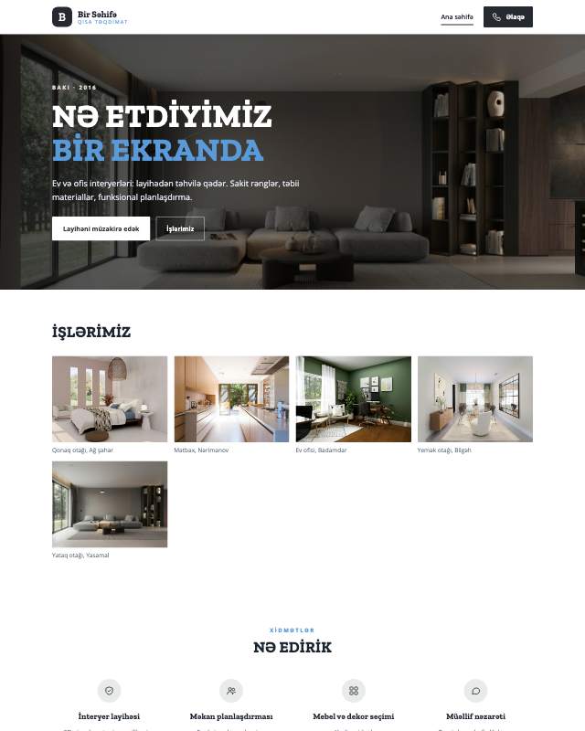 Kiçik biznes üçün veb sayt şablonu «Minimal»: ekran görüntüsü