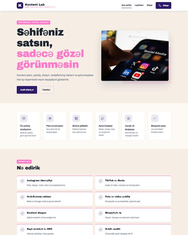 SMM agentliyi sayt dizaynının ekran görüntüsü