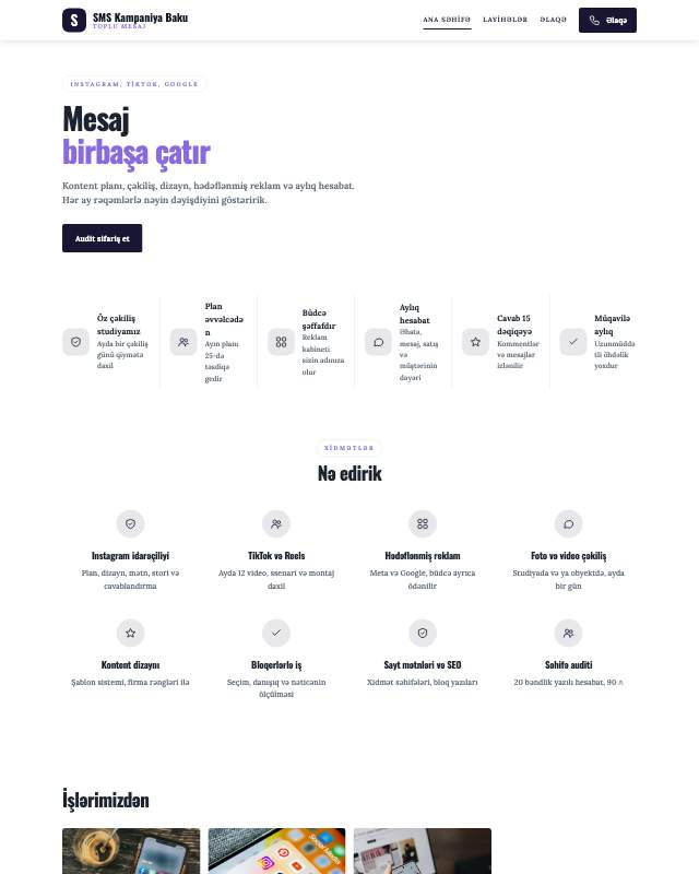 SMS marketinq · Gradient veb sayt şablonunun ekran görüntüsü