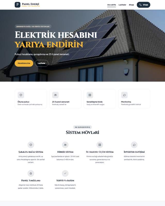 Günəş panelləri · Enerji veb sayt şablonunun ekran görüntüsü