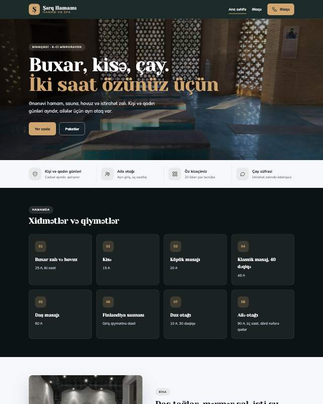 Hamam və SPA veb sayt şablonunun ekran görüntüsü
