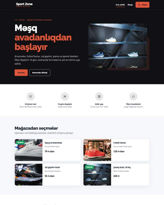 İdman mağazası üçün veb sayt şablonu «Kontrast»: ekran görüntüsü