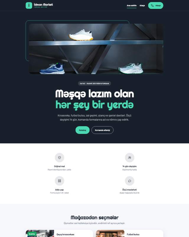 İdman mağazası · Modern veb sayt şablonunun ekran görüntüsü