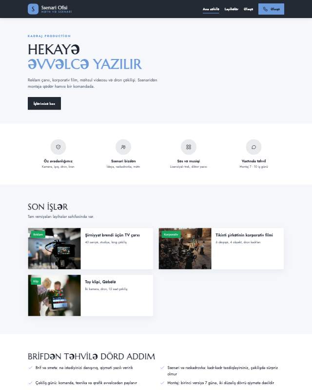 Ssenari xidməti veb sayt şablonunun ekran görüntüsü