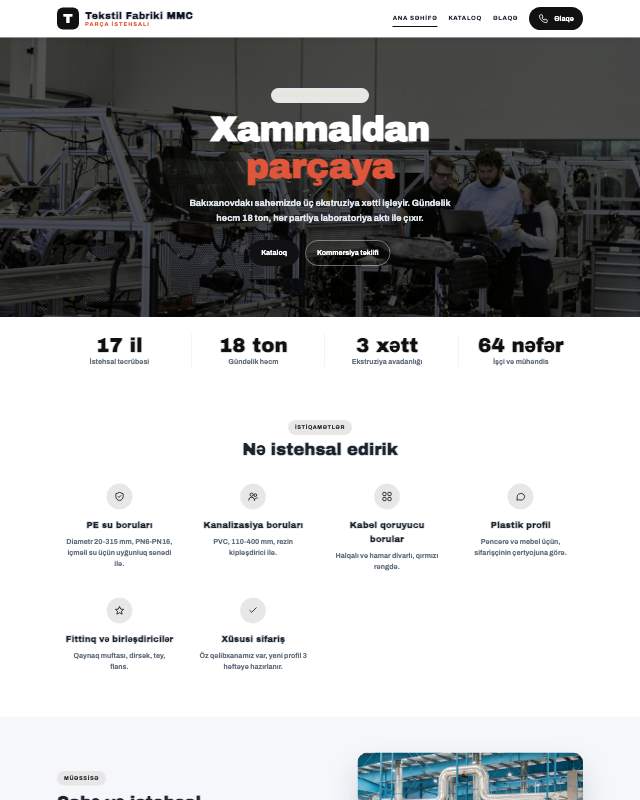 Tekstil fabriki · Kontrast veb sayt şablonunun ekran görüntüsü