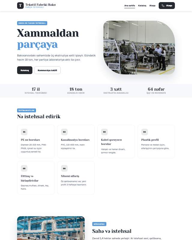 Tekstil fabriki · Minimal sayt dizaynının ekran görüntüsü
