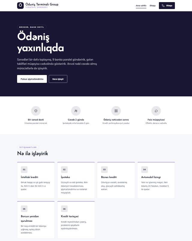 Ödəniş terminalları · Gradient sayt dizaynının ekran görüntüsü