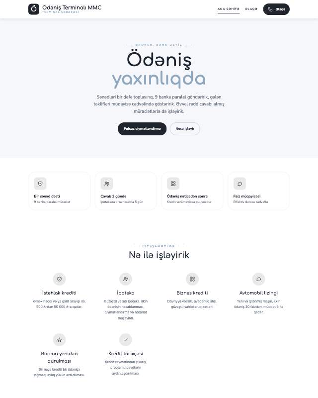 Ödəniş terminalları · Studiya sayt dizaynının ekran görüntüsü