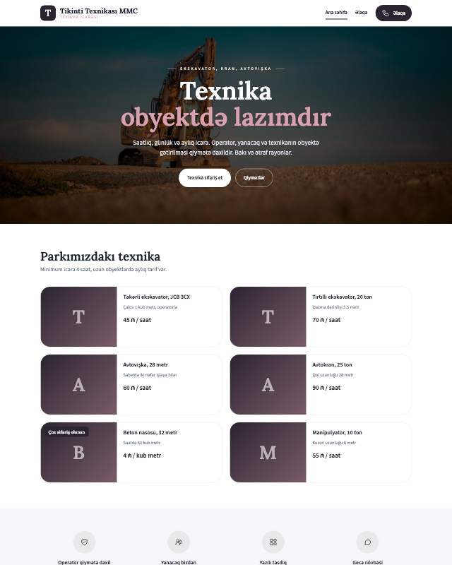 Tikinti texnikası icarəsi · Jurnal veb sayt şablonunun ekran görüntüsü