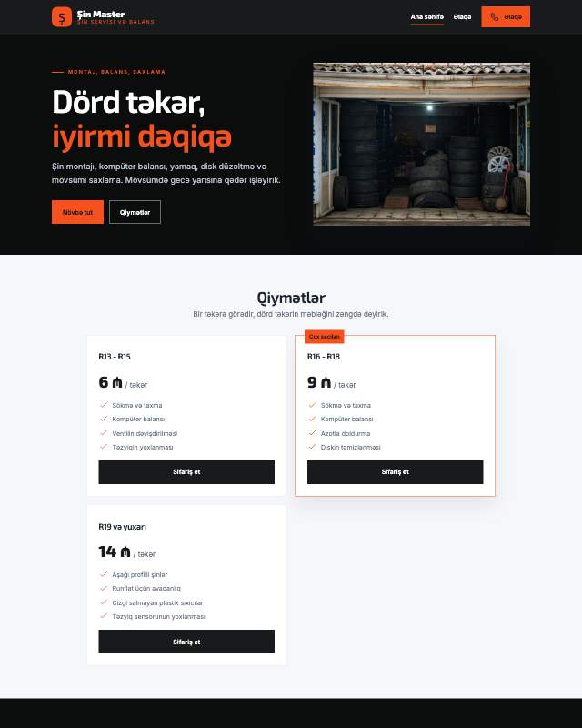 Şin servisi sayt dizaynının ekran görüntüsü
