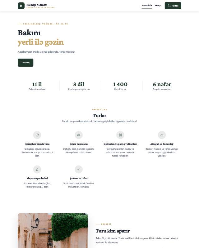Bələdçi xidməti · Marşrut veb sayt şablonunun ekran görüntüsü