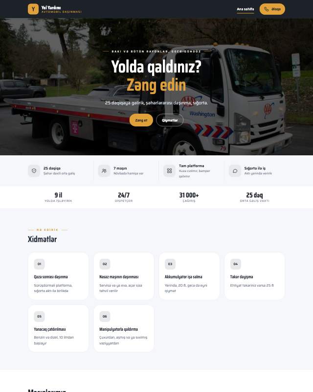 Evakuator · 24 saat veb sayt şablonunun ekran görüntüsü