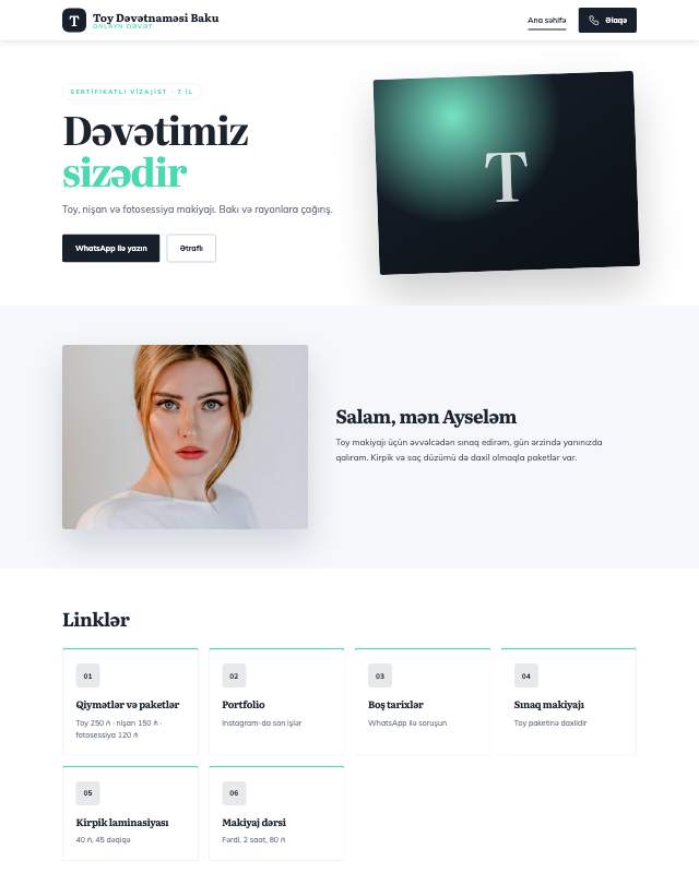 Toy dəvətnaməsi · Modern sayt dizaynının ekran görüntüsü