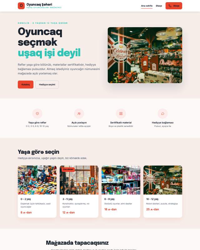 Oyuncaq mağazası veb sayt şablonunun ekran görüntüsü