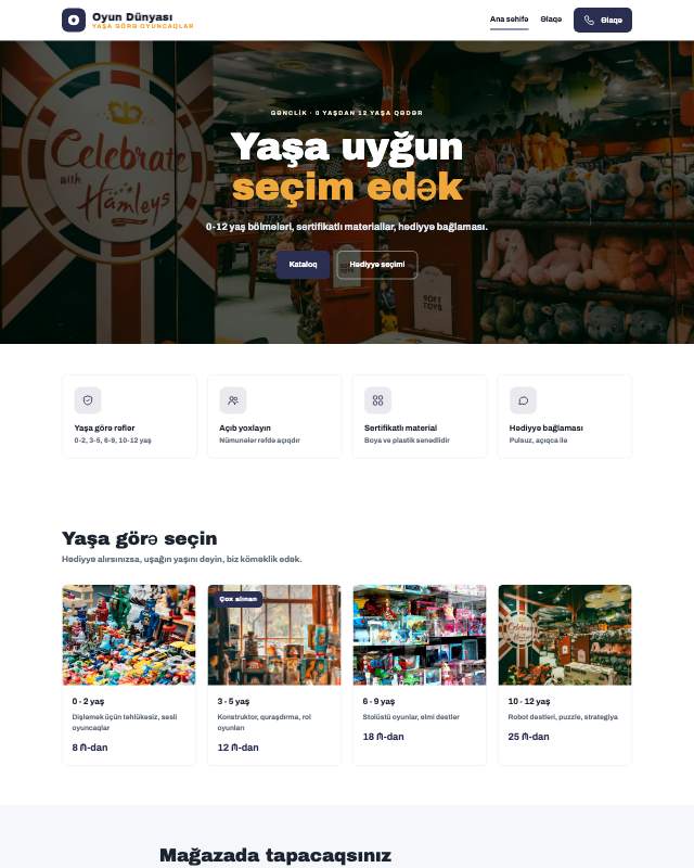 Oyuncaq mağazası · Rəngli veb sayt şablonunun ekran görüntüsü