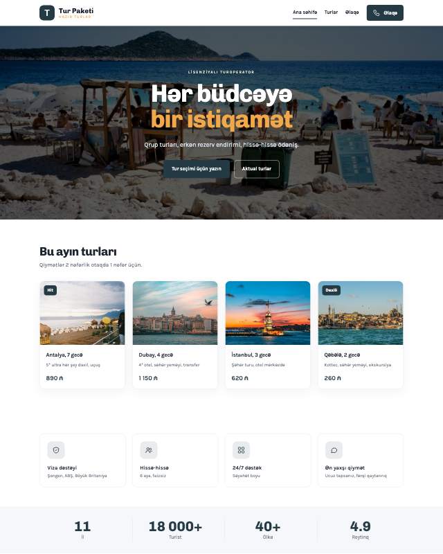 Turizm · Tur paketləri veb sayt şablonunun ekran görüntüsü