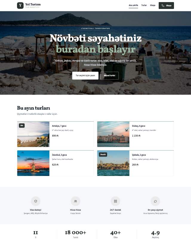 Turizm agentliyi · Sakit veb sayt şablonunun ekran görüntüsü
