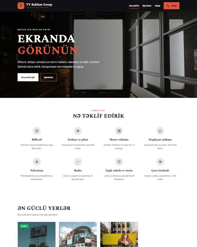 TV reklamı üçün veb sayt şablonu «Kontrast»: ekran görüntüsü