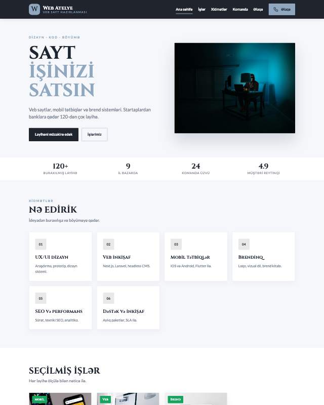 Veb studiya sayt dizaynının ekran görüntüsü