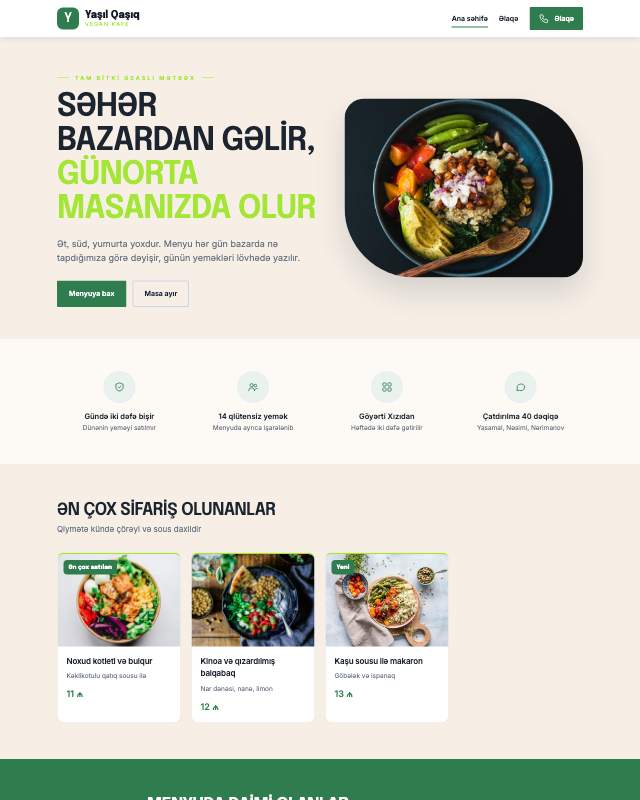 Vegan kafe veb sayt şablonunun ekran görüntüsü