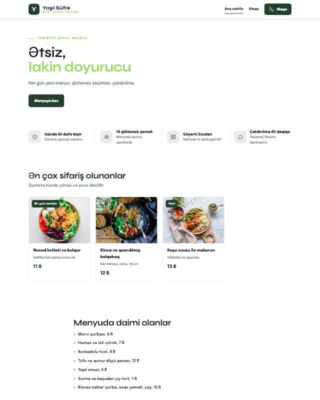 Vegan kafe · Yaşıl veb sayt şablonunun ekran görüntüsü