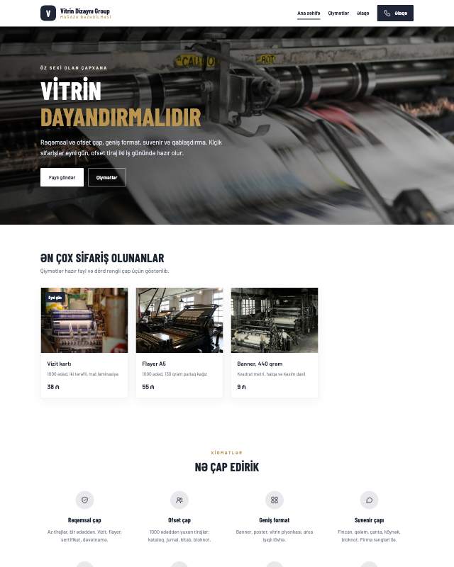 Vitrin dizaynı · Klassik veb sayt şablonunun ekran görüntüsü