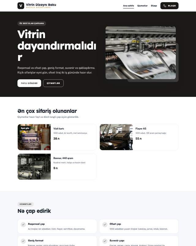 Vitrin dizaynı · Premium veb sayt şablonunun ekran görüntüsü