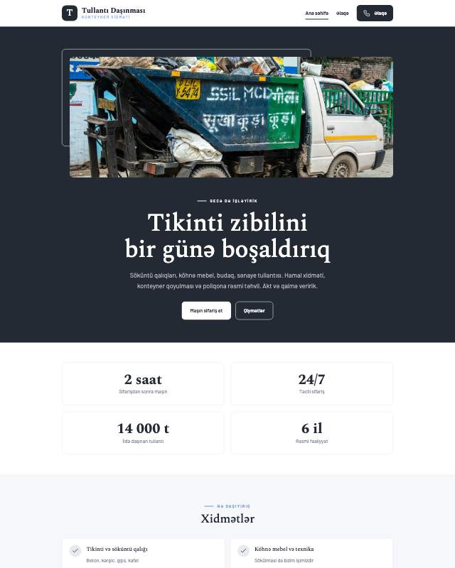 Tullantı daşınması · Sadə sayt dizaynının ekran görüntüsü