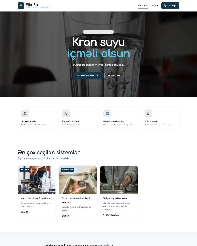 Su filtri · Təmiz veb sayt şablonunun ekran görüntüsü