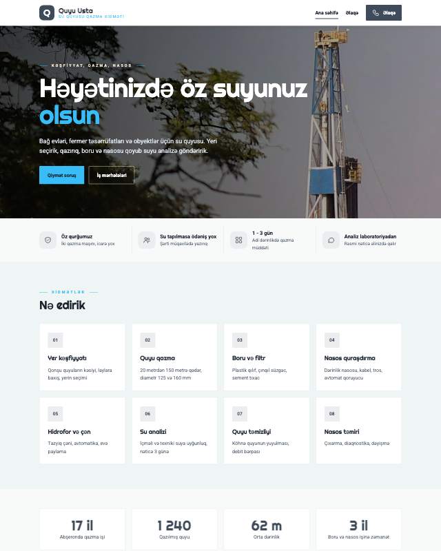 Su quyusu qazma veb sayt şablonunun ekran görüntüsü
