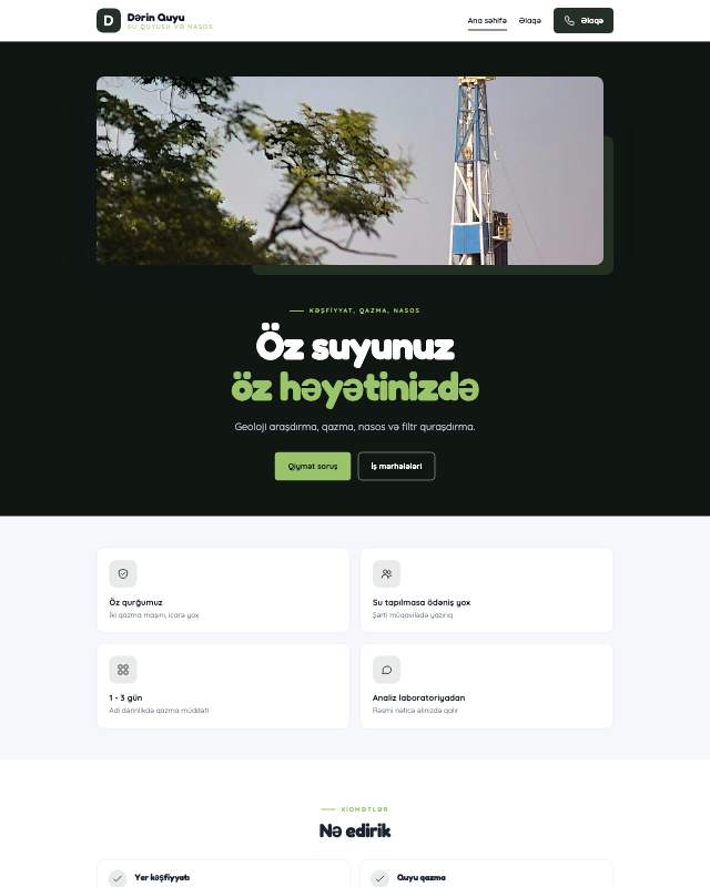 Su quyusu · Dərin veb sayt şablonunun ekran görüntüsü