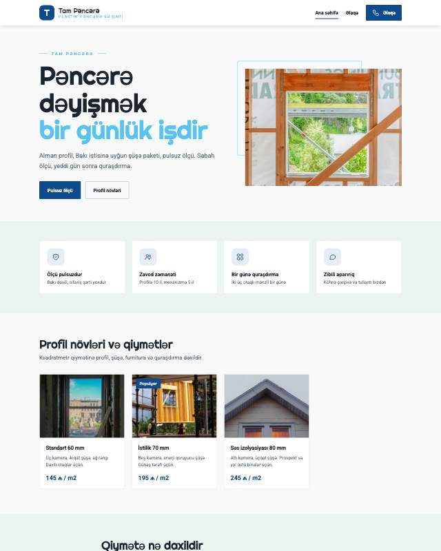 Plastik pəncərə sayt dizaynının ekran görüntüsü