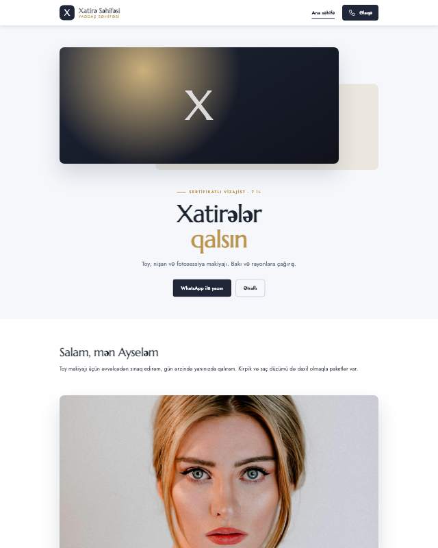 Xatirə səhifəsi üçün veb sayt şablonunun ekran görüntüsü