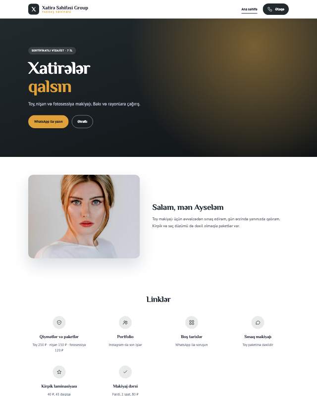 Xatirə səhifəsi · Kart veb sayt şablonunun ekran görüntüsü