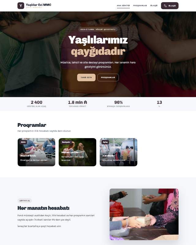 Yaşlılar evi · Zərif veb sayt şablonunun ekran görüntüsü